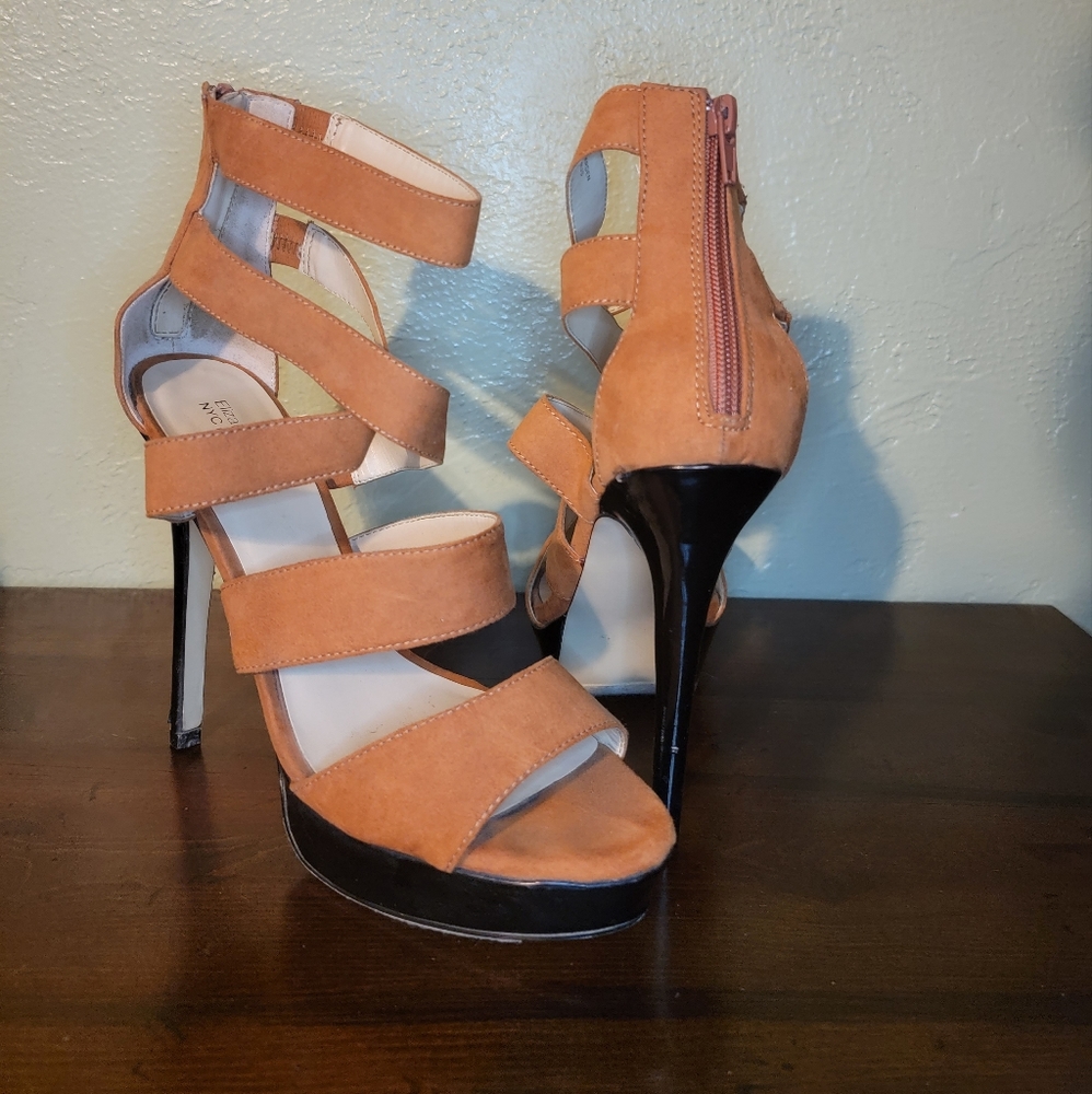 Strappy heeled zippered sandal